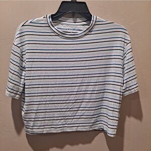 NWT Addison Bay Everyday Short Sleeve cropped T-Shirt, Multi Blue Stripe XS